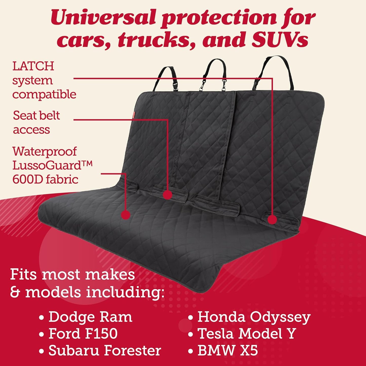 Dog Car Seat Cover - Waterproof Non-Slip Car Back Seat