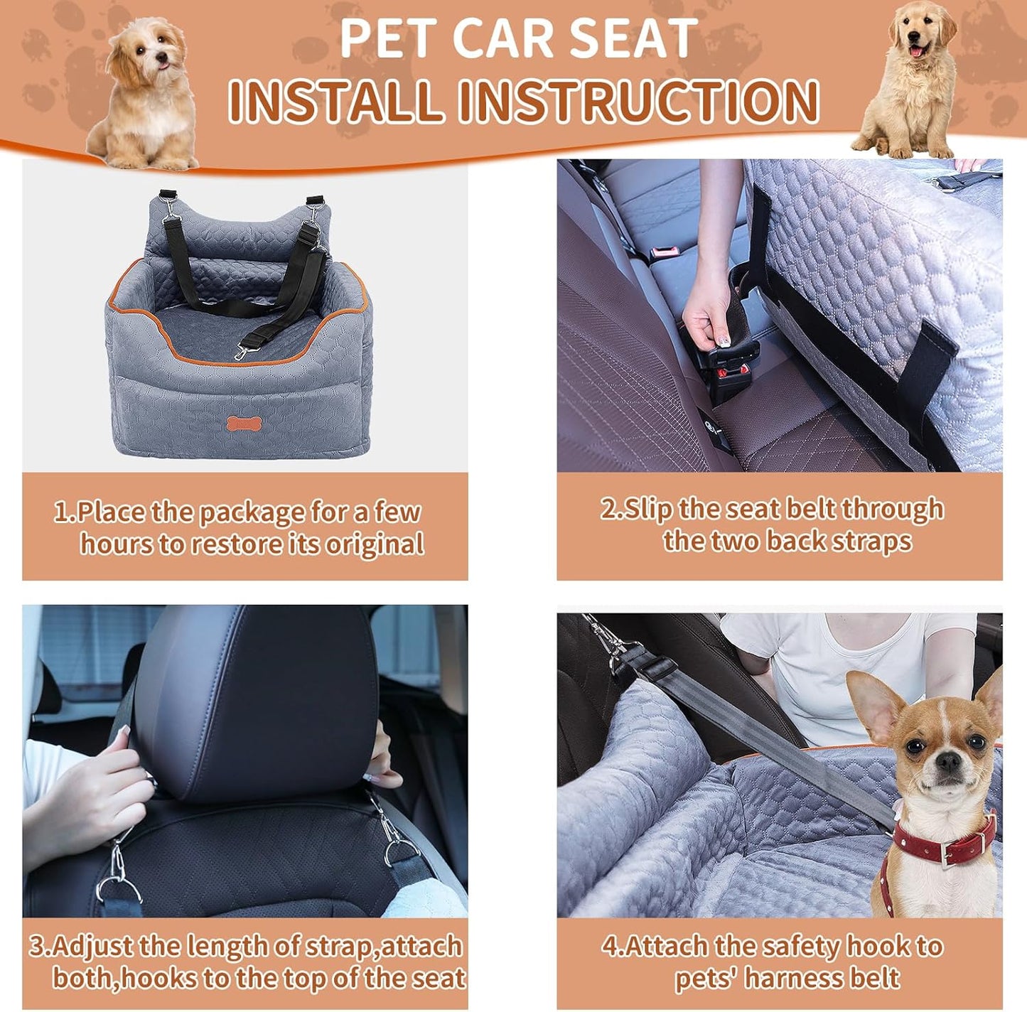 Dog Car Seat - Memory Foam Dog Booster Seat for Small Dogs