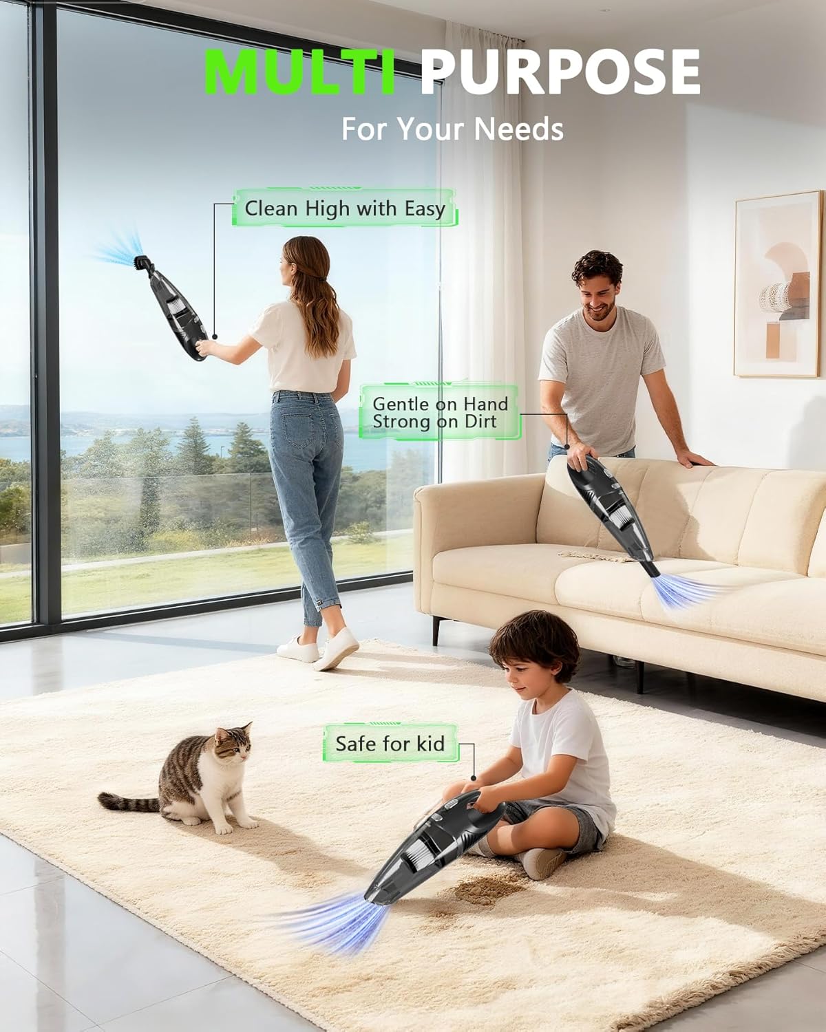 Handheld Vacuum Cordless, Rechargeable Car Vacuum Cleaner with Multiple Attachments, Portable Hand Held Vacuum Suction Power, Mini Vacuum for Car, Home, Pet Hair, Office, Desk, Keyboards Black Silver
