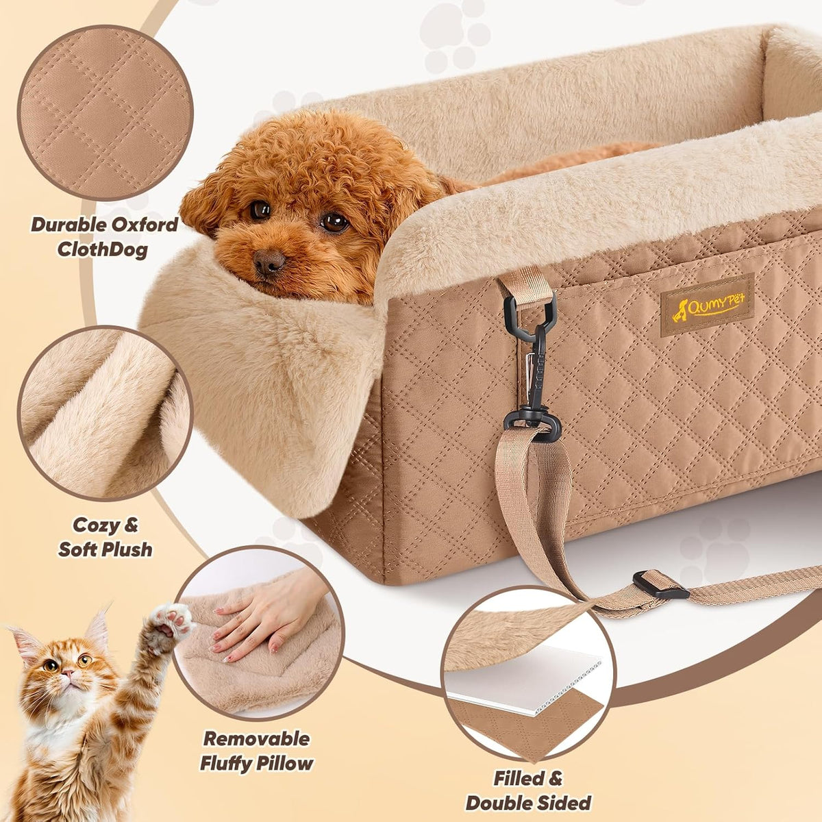 Dog Car Seats for Small Dogs Up to 11lbs, Portable Center