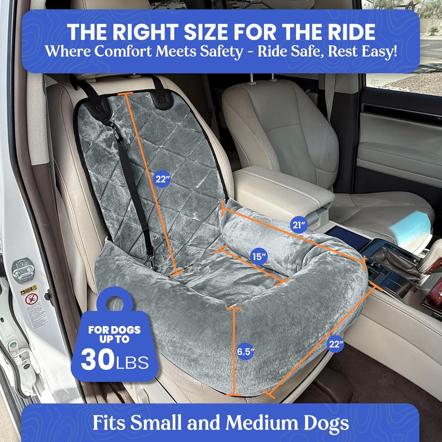 Dog Car Seat – Plush Travel Bed for SUVs, Trucks & Sedans –
