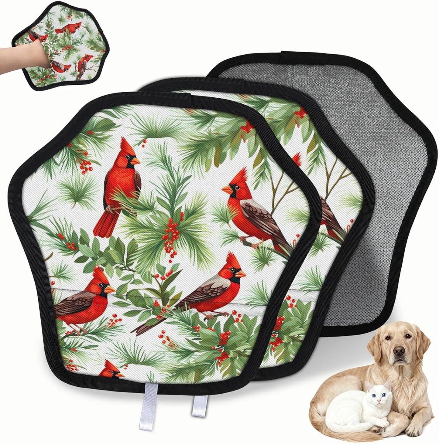 Red Winter Bird 2Pcs Electrostatic Reusable Pet Hair