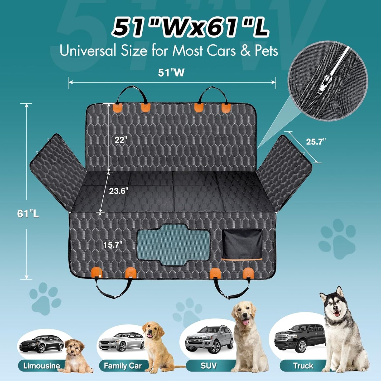Back Seat Extender for Dogs-Supports 400lb,Waterproof Dog