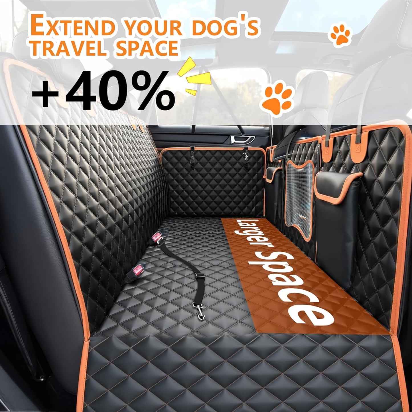 Back Seat Extender for Dogs, Dog Car Seat Cover with Hard