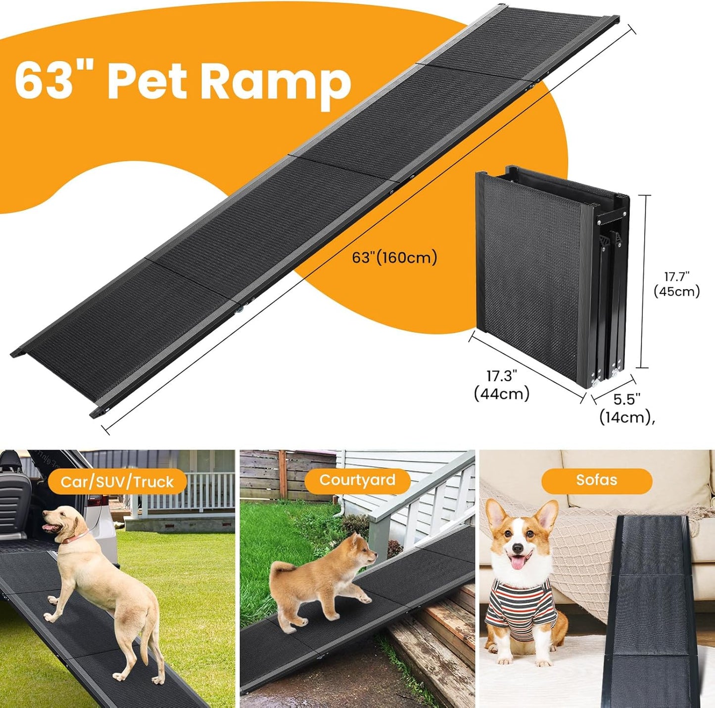 Dog Ramp, Dog Ramp for Car with Anti-Slip Surface