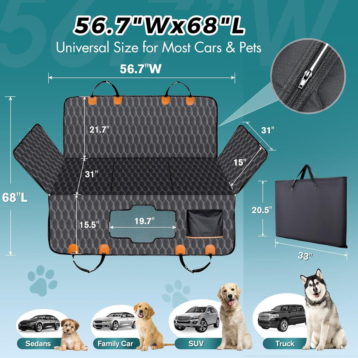 XL Back Seat Extender for Dogs-Supports 400lb,Waterproof