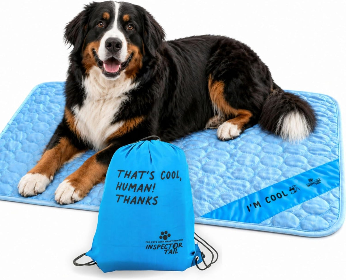 INSPECTOR TAIL Dog Cooling Mat - No Freeze Needed, Self-Cooling Pad for Extra Large Dogs, Washable Portable for Crate Kennel Car Sofa Bed Floor, Indoor Outdoor Summer Use, 47"x31" with Carry Bag