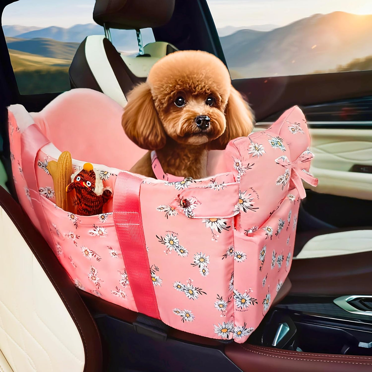 Console Dog Car Seat - Portable Dogs Armrest Booster Seat