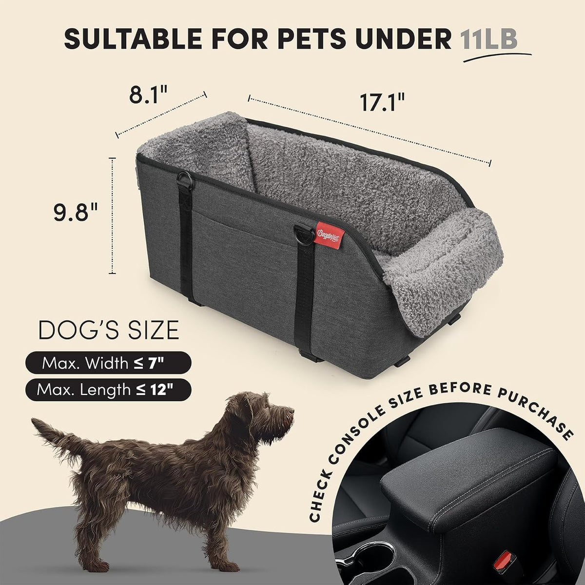 Center Console Small Dog Car Seat - Portable Pet Cat Puppy