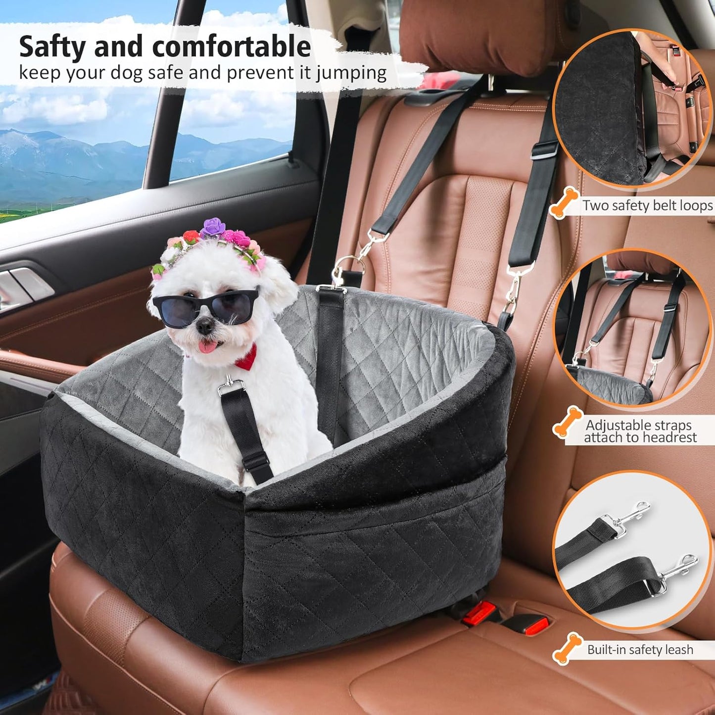 Dog Car Seat for Small Dogs,Detachable Washable Dog Booster