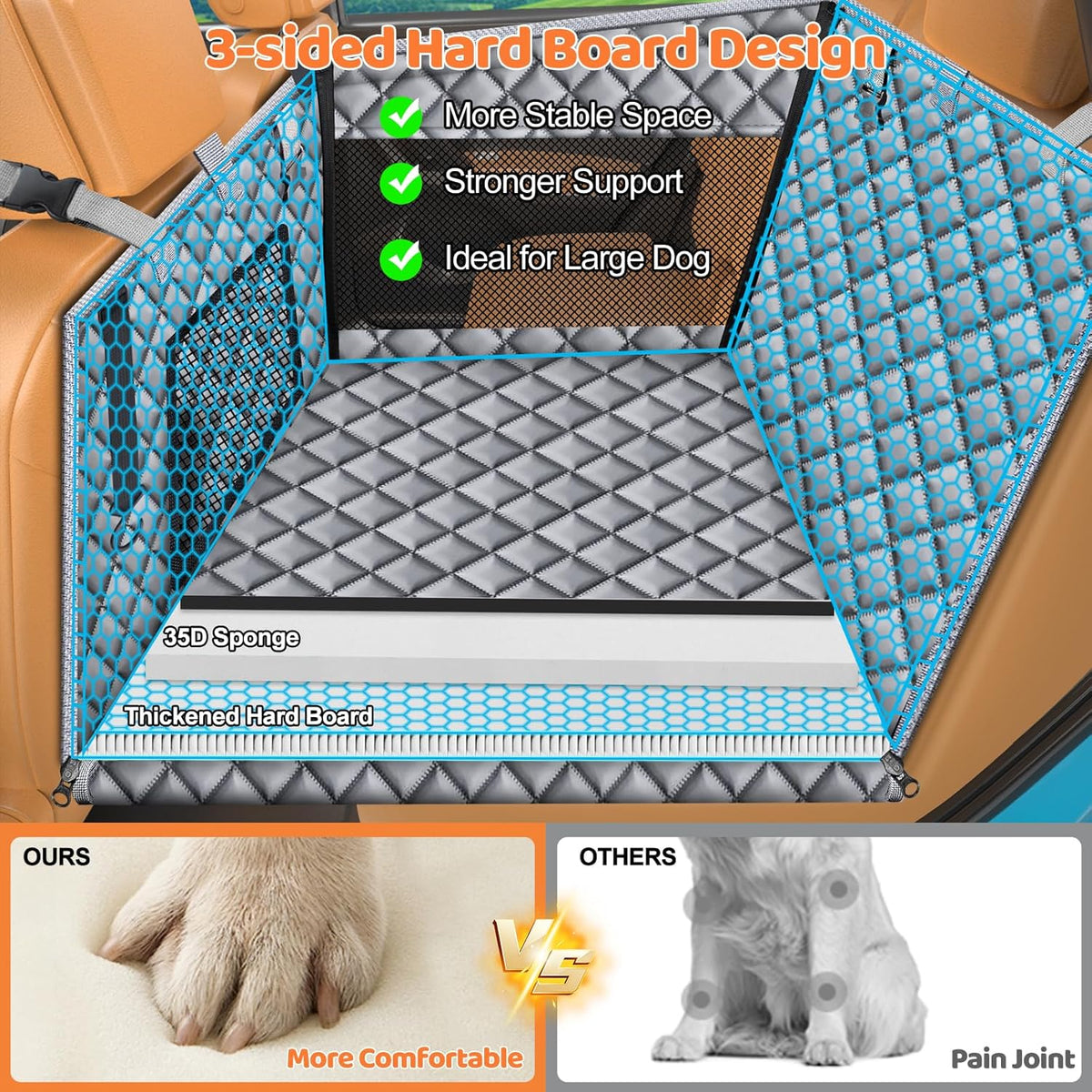 Hard Bottom Dog Car Seat for Large Medium Dogs, Dog Back