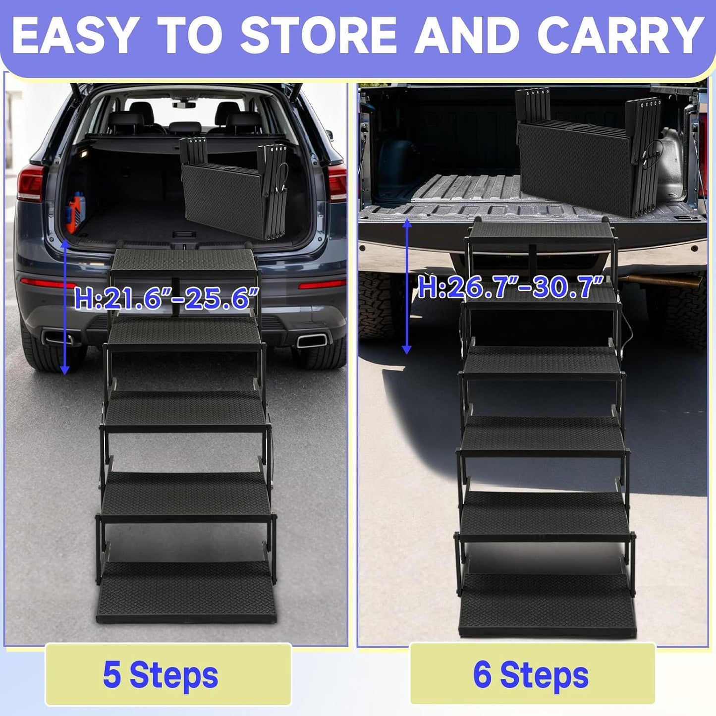 Dog Steps for Car,Truck,25.6" H Foldable Dog Stairs for