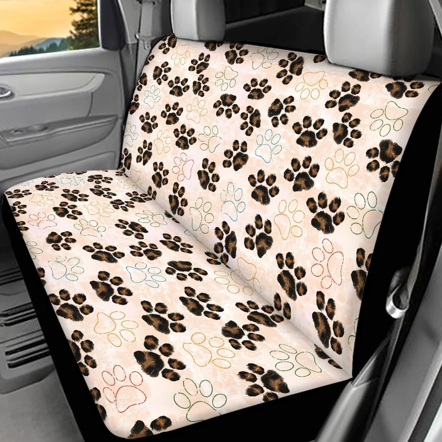 Dog Paw with Bone Print Car Backseat Covers Dog Seat