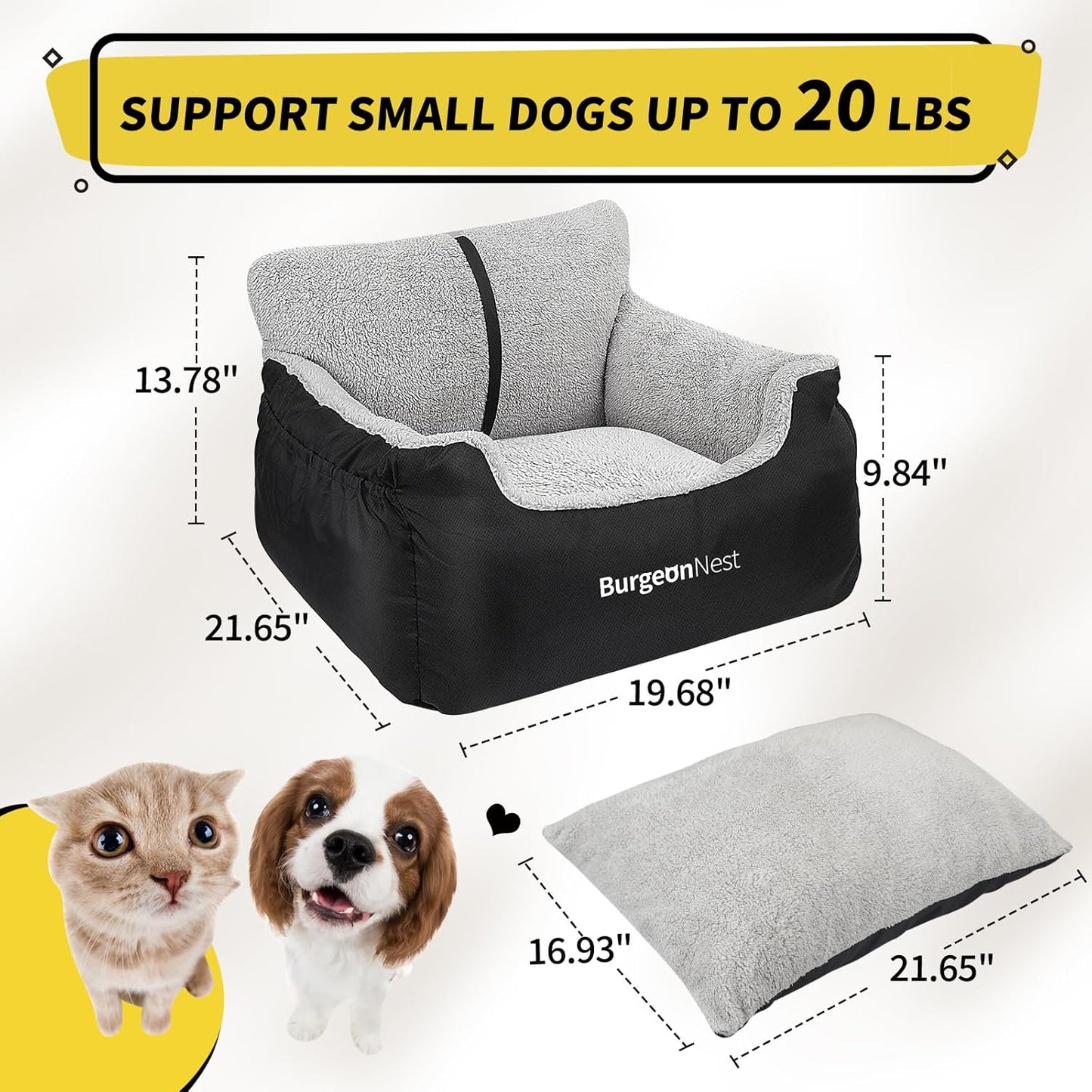 Dog Car Seat for Small Dogs, Soft Pet Car Travel Home Bed