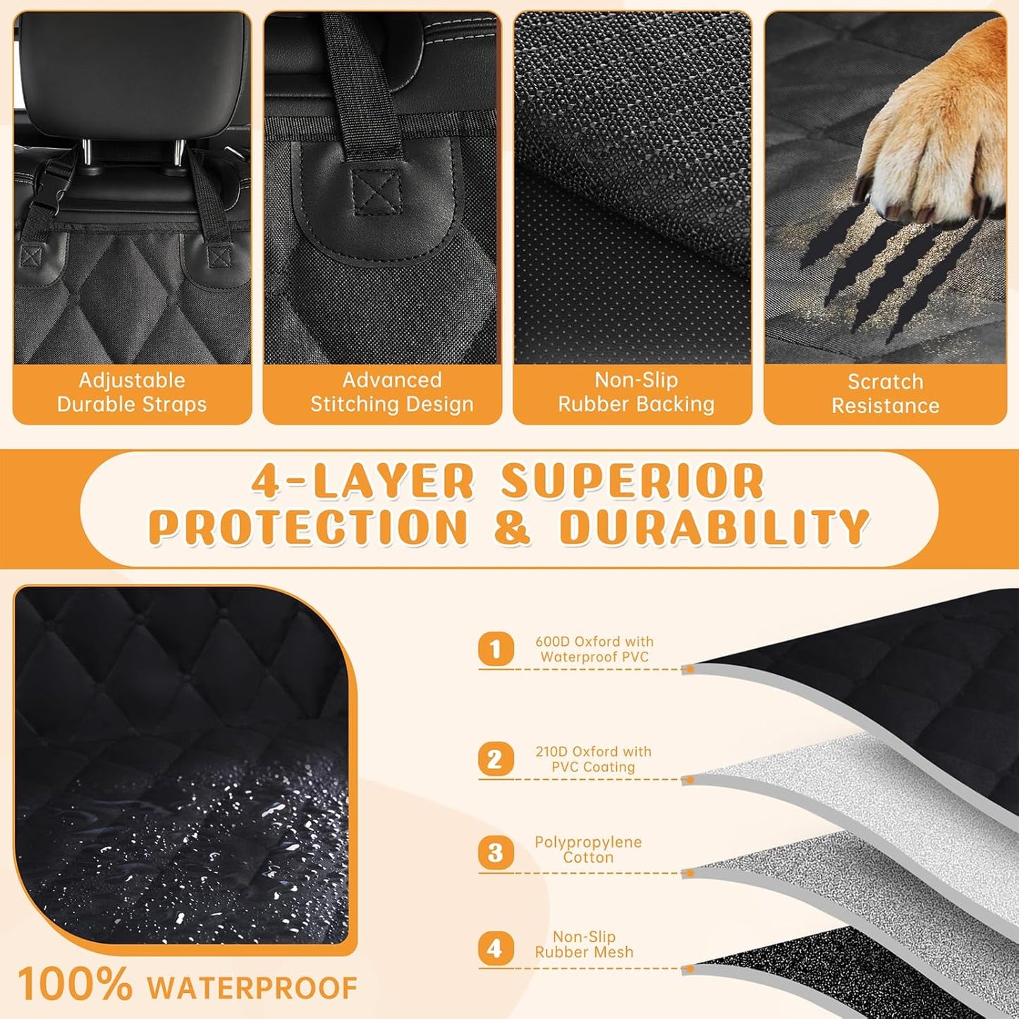 Dog Car Seat Cover for Back Seat , Long-Lasting and Soft