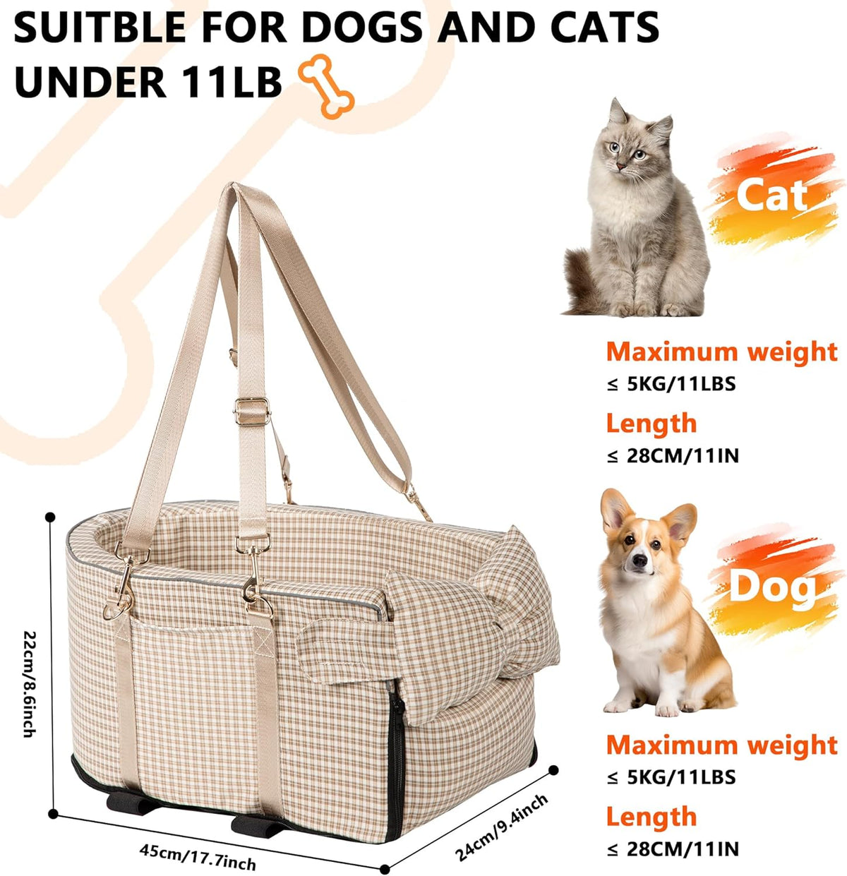 Center Console Dog Car Seat for Small Dog Removable Pet Car
