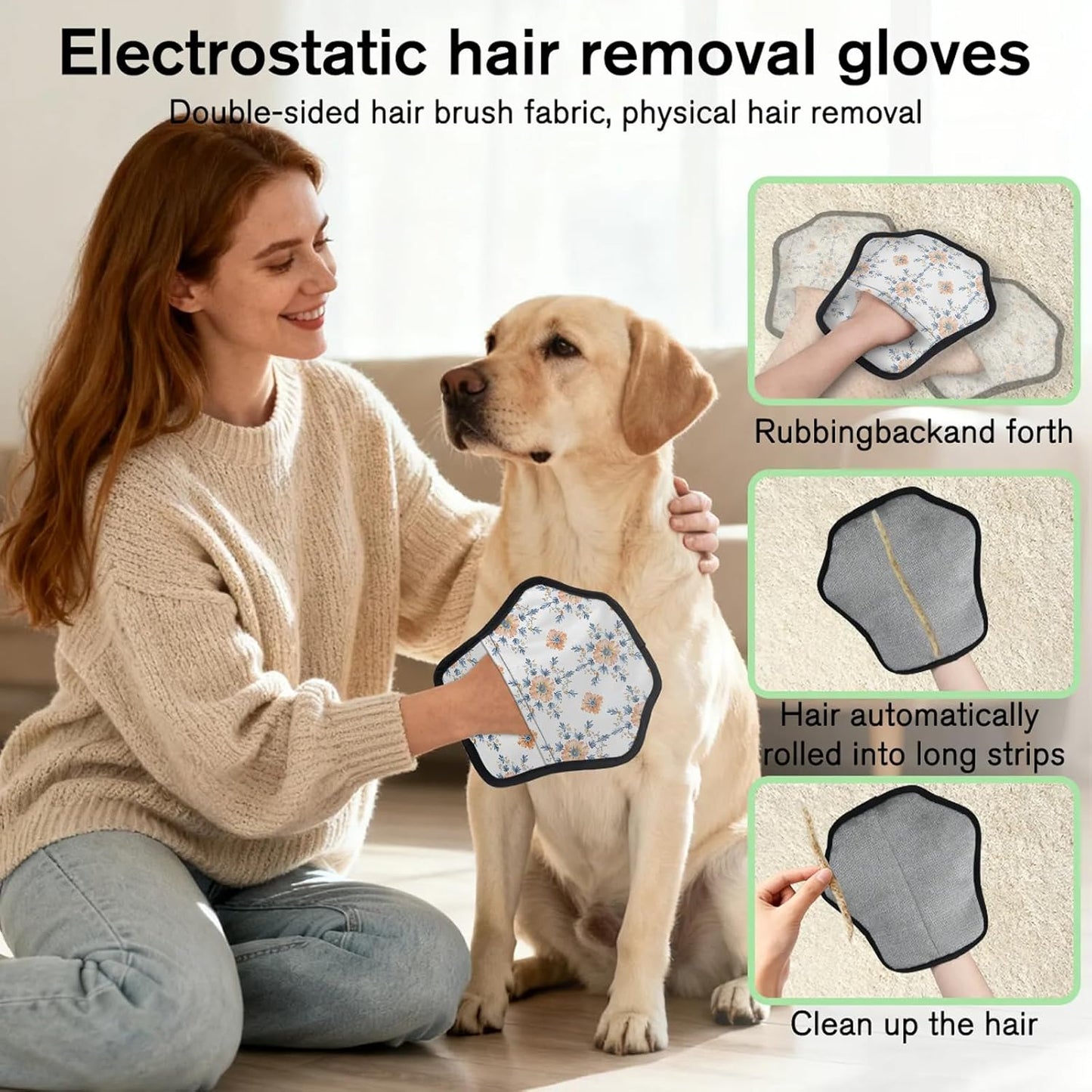 Pet Hair Removal Glove for Dogs Cats Reusable Washable Set