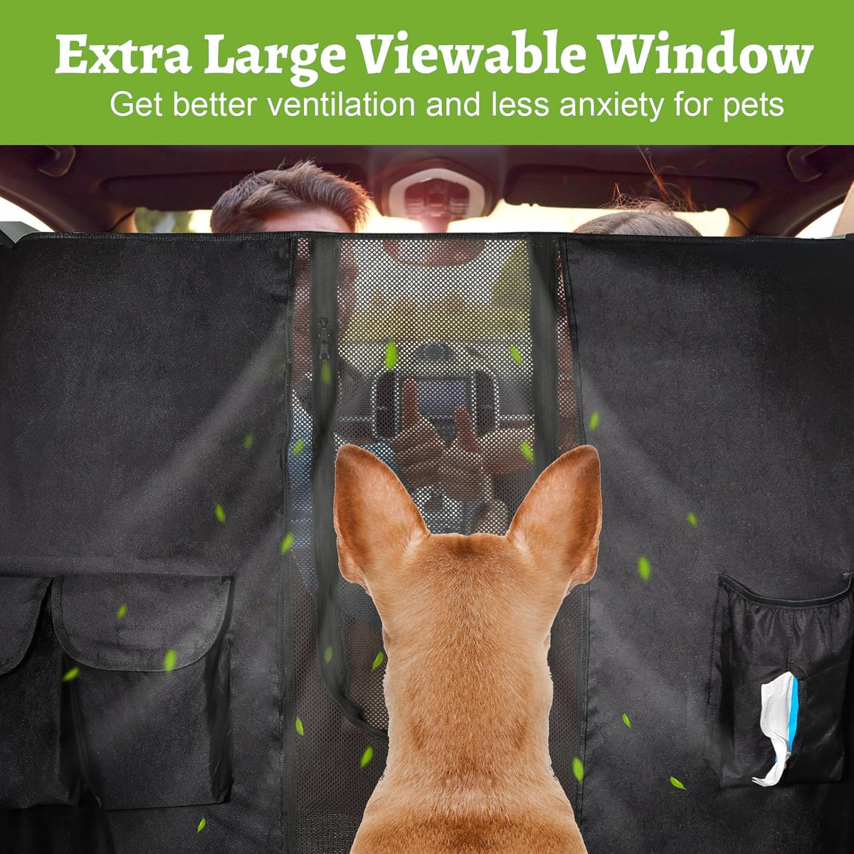 Dog Car Net Barrier for SUVs, Pet Barrier with Adjustable Rope and Storage Bag, Dog Fence Barrier for Car Front Seats, Car Divider for Driving Safely with Children & Pets