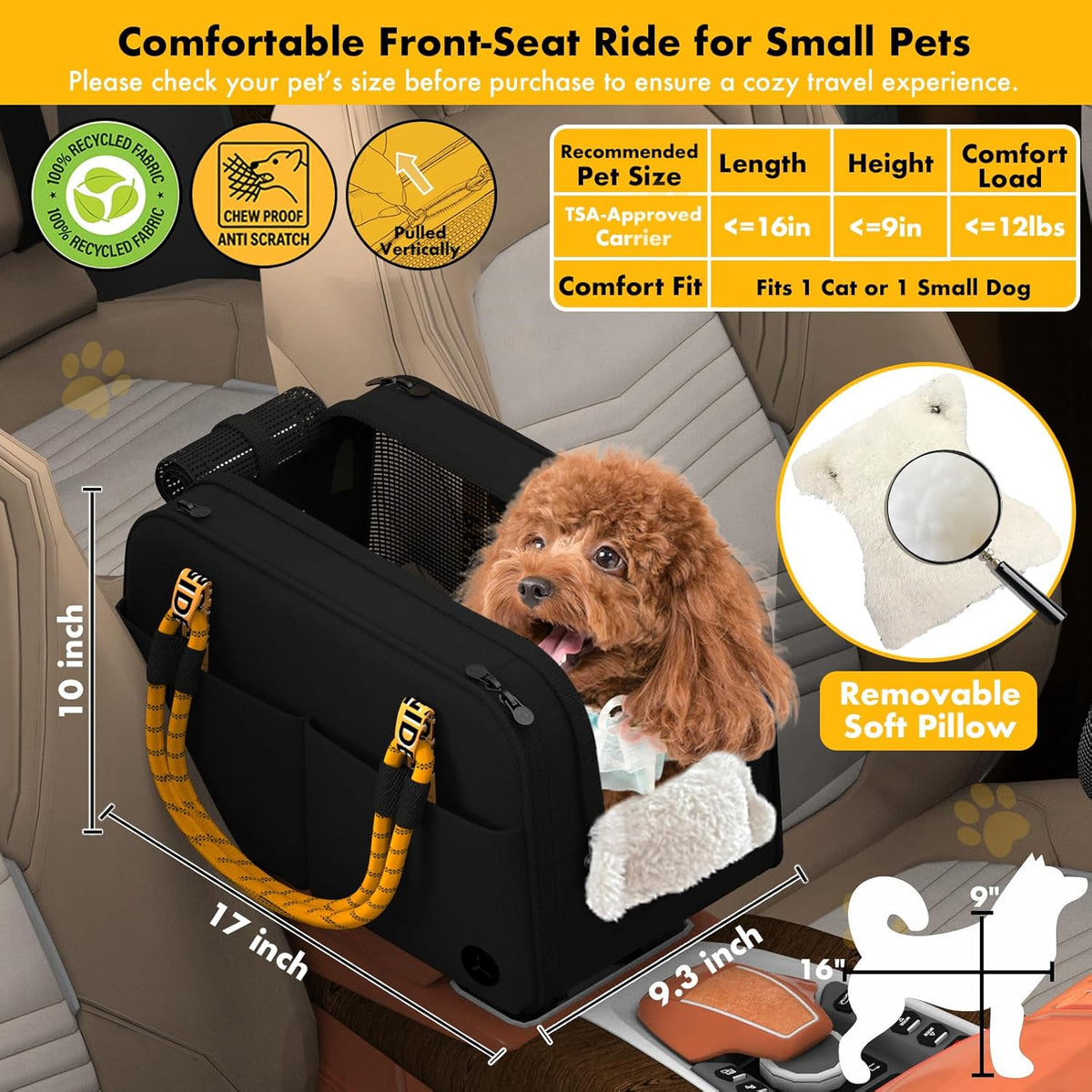 Center Console Dog Car Seat, Enclosed Small Dog Armrest