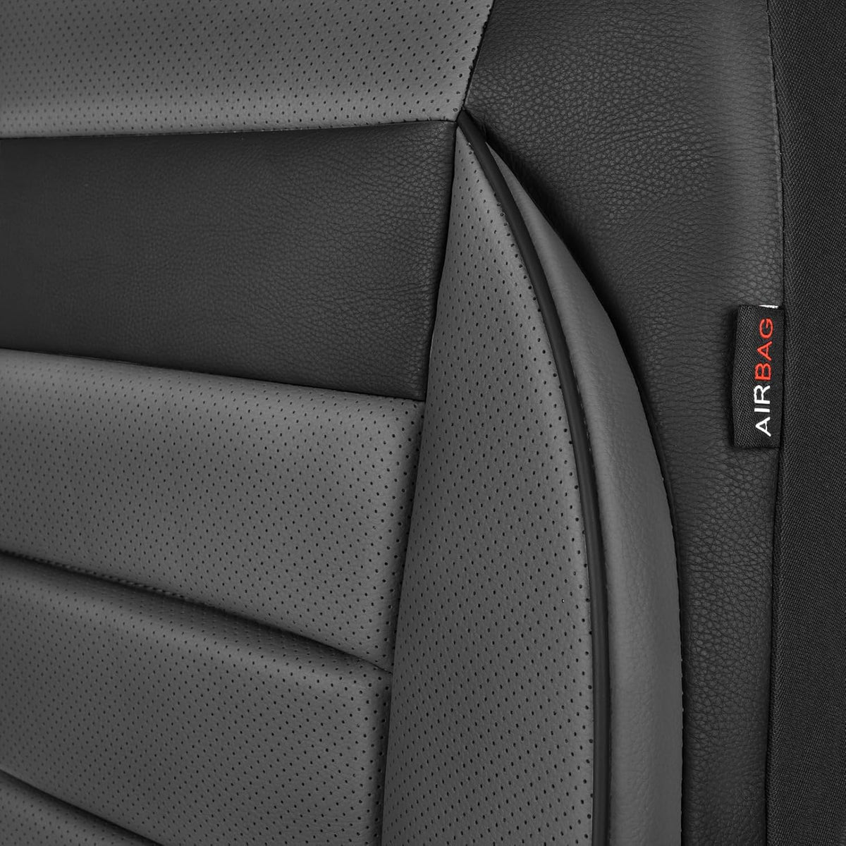 CAR PASS Car Seat Covers Front Seats Only, Universal Fit Automotive Interior Waterproof 3D Foam Back Support Car Seat Covers for Trucks Vans and SUVs Airbag compatible 2 Pieces black gray grey