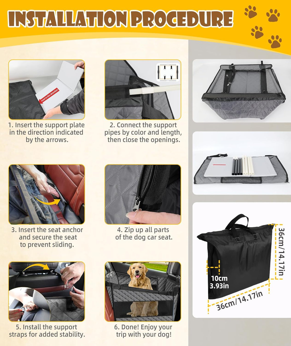 Dog Car Seat for Large Dogs, Foldable Pet Car Seat with
