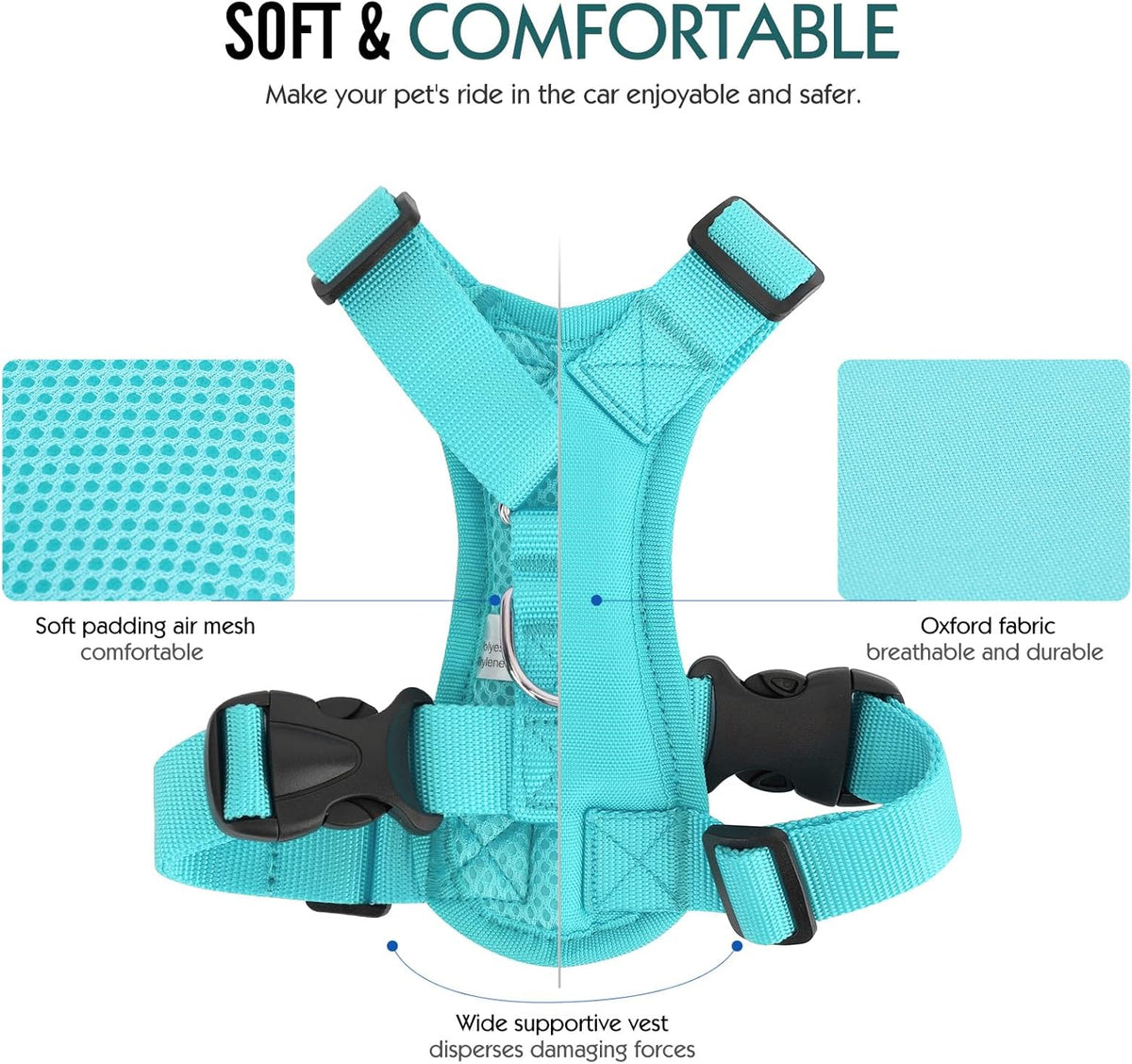 Breathable Dog Seat Belt Harness for Car, Adjustable Dog