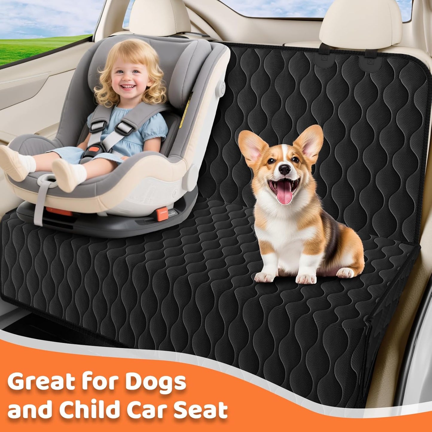 Dog Car Seat Cover for Back Seat - Waterproof Car Seat