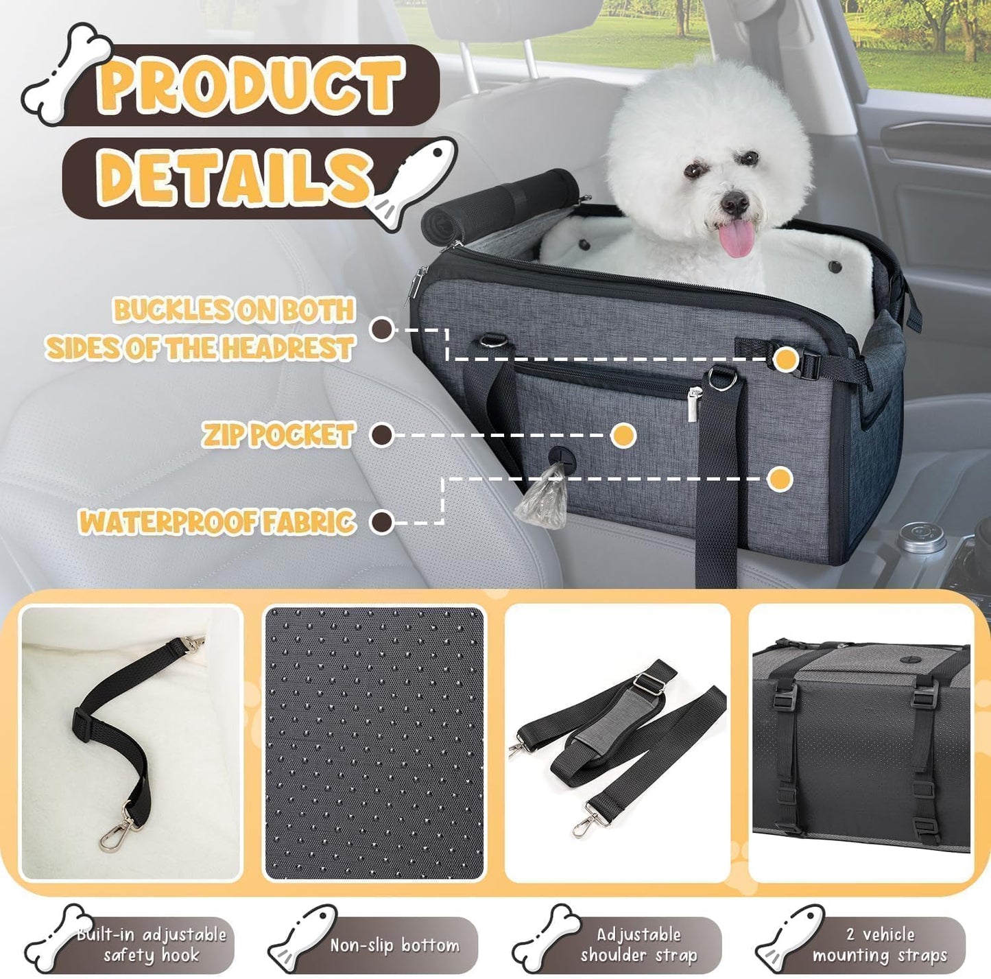 10-18lbs Large Console Dog Car Seat Fits Truck & SUV