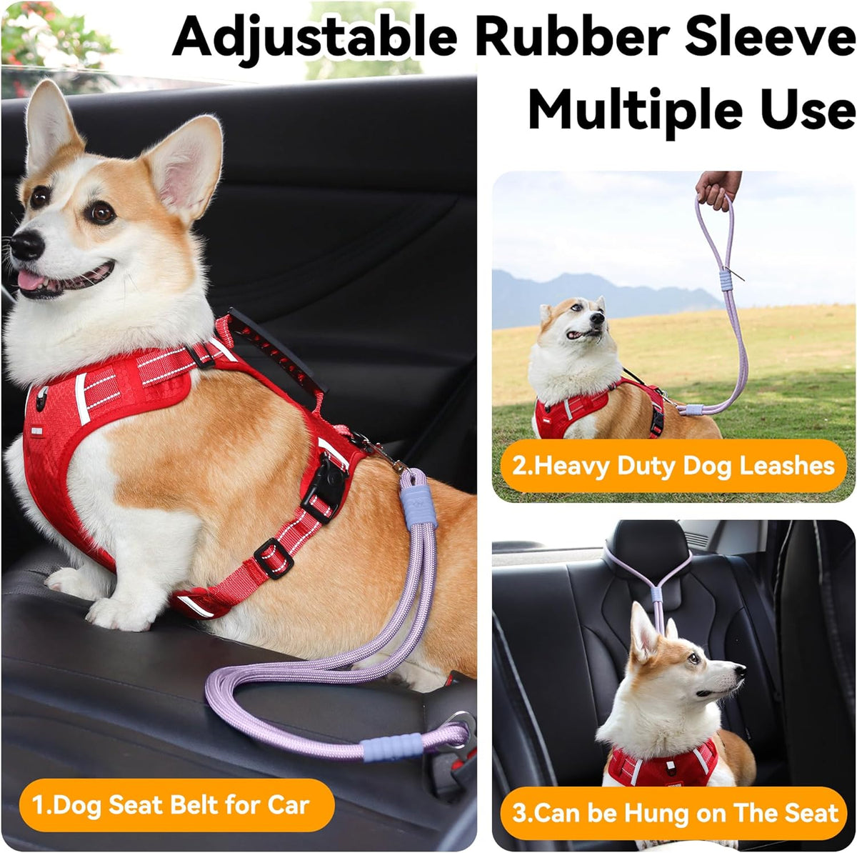 2-in-1 Dog Car Seatbelt Leash & Walking Lead - Heavy Duty