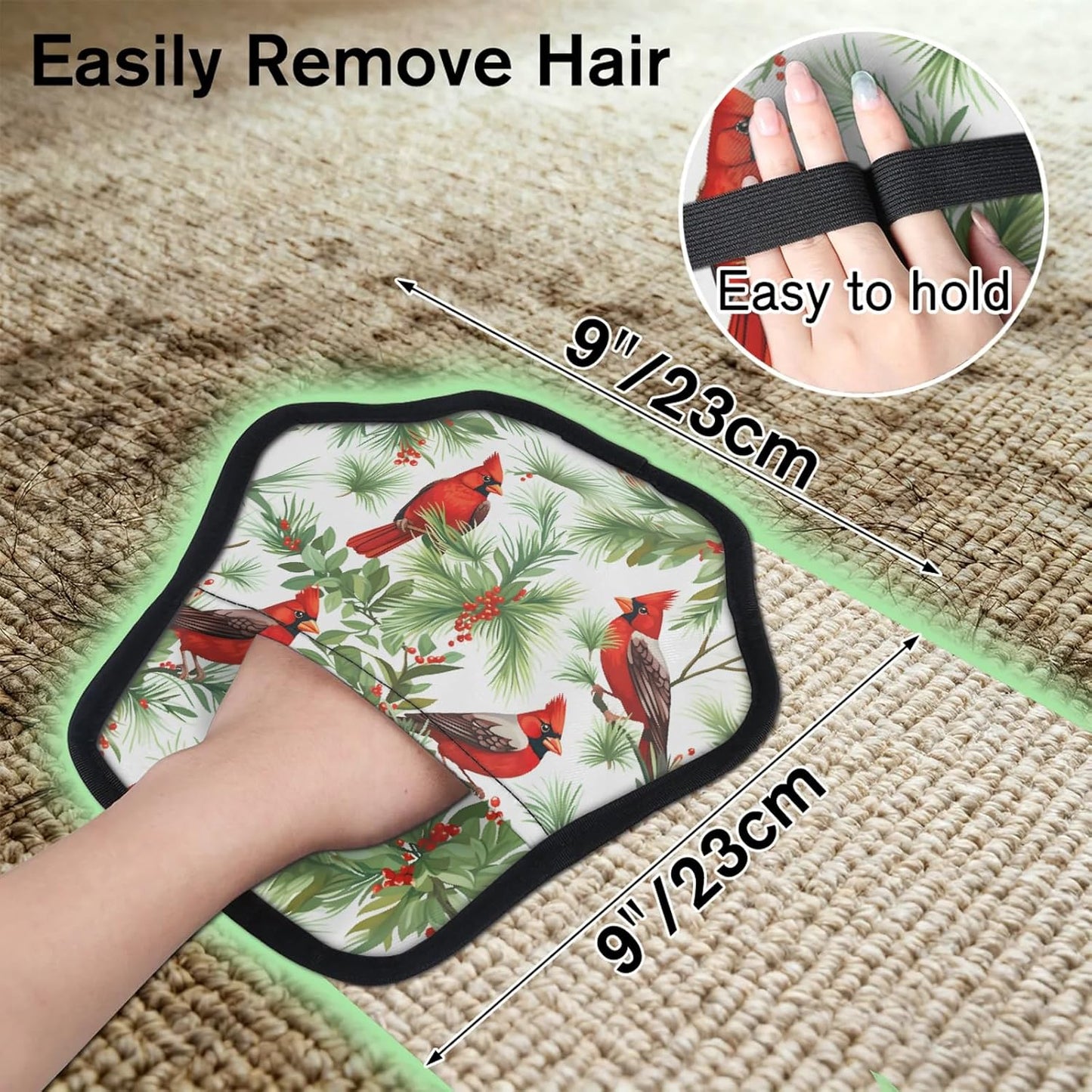 Red Winter Bird 2Pcs Electrostatic Reusable Pet Hair