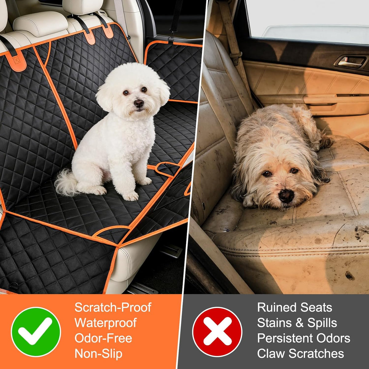 Dog Car Seat Cover for Back Seat, Waterproof Heavy Duty Pet