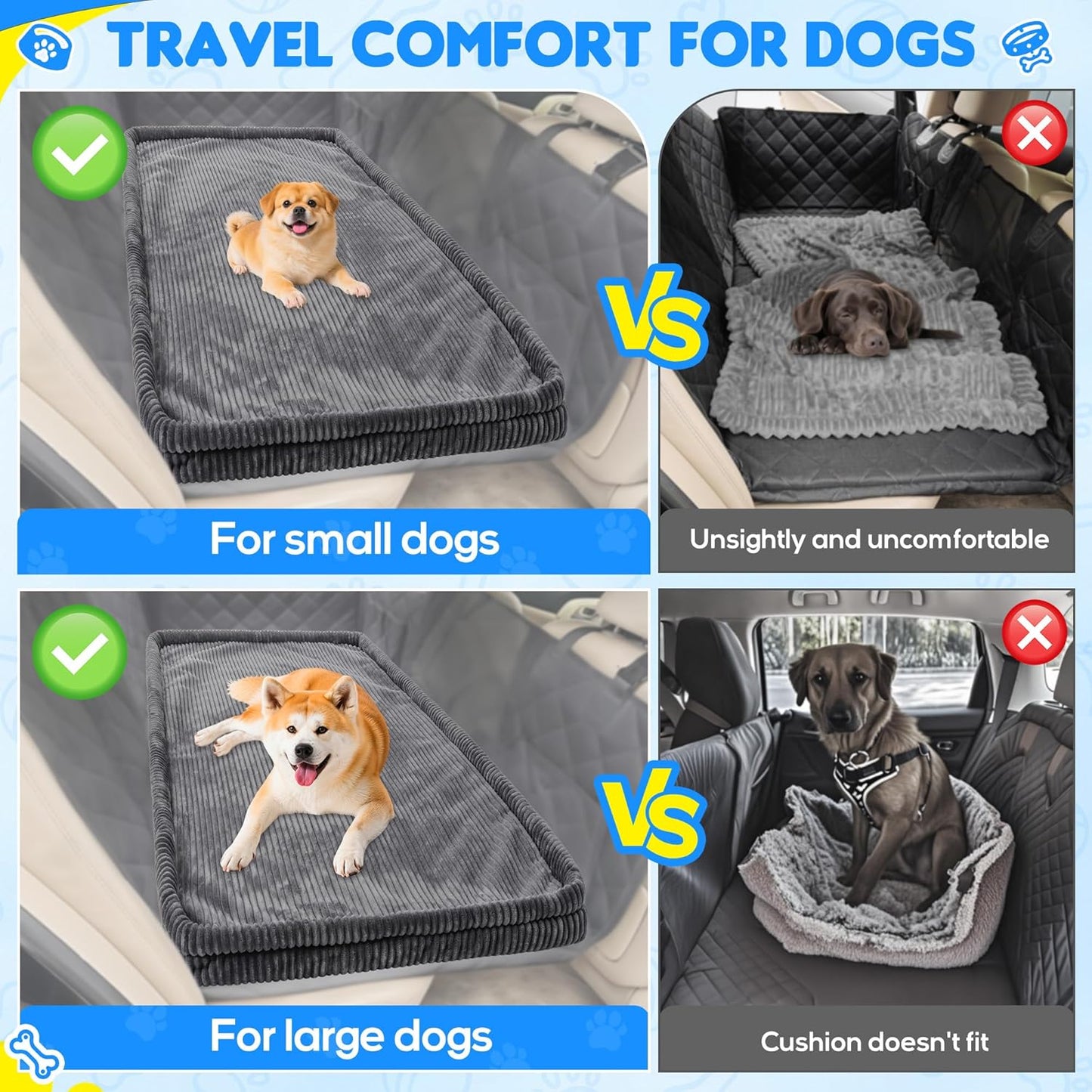 Dog Car Bed, Non-Slip Backseat Extender Pet Mat, Removable