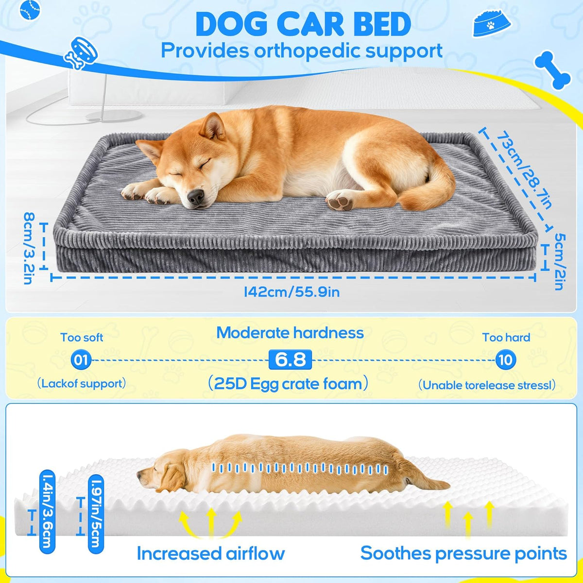 Dog Car Bed, Non-Slip Backseat Extender Pet Mat, Removable