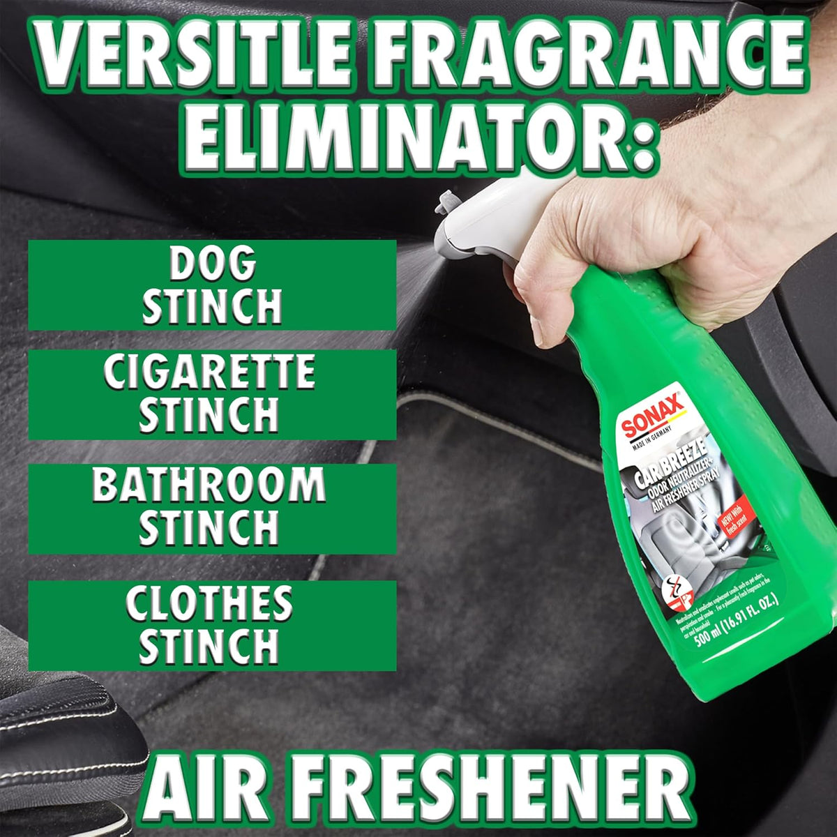 SONAX Car Breeze | Odor Neutralizer for Car Interior | Eliminates Nicotine, Animal & Other Unpleasant Odors | Safe, Organic-Based Formula | Long-Lasting, Pleasant Fragrance | 292241 | 500ml
