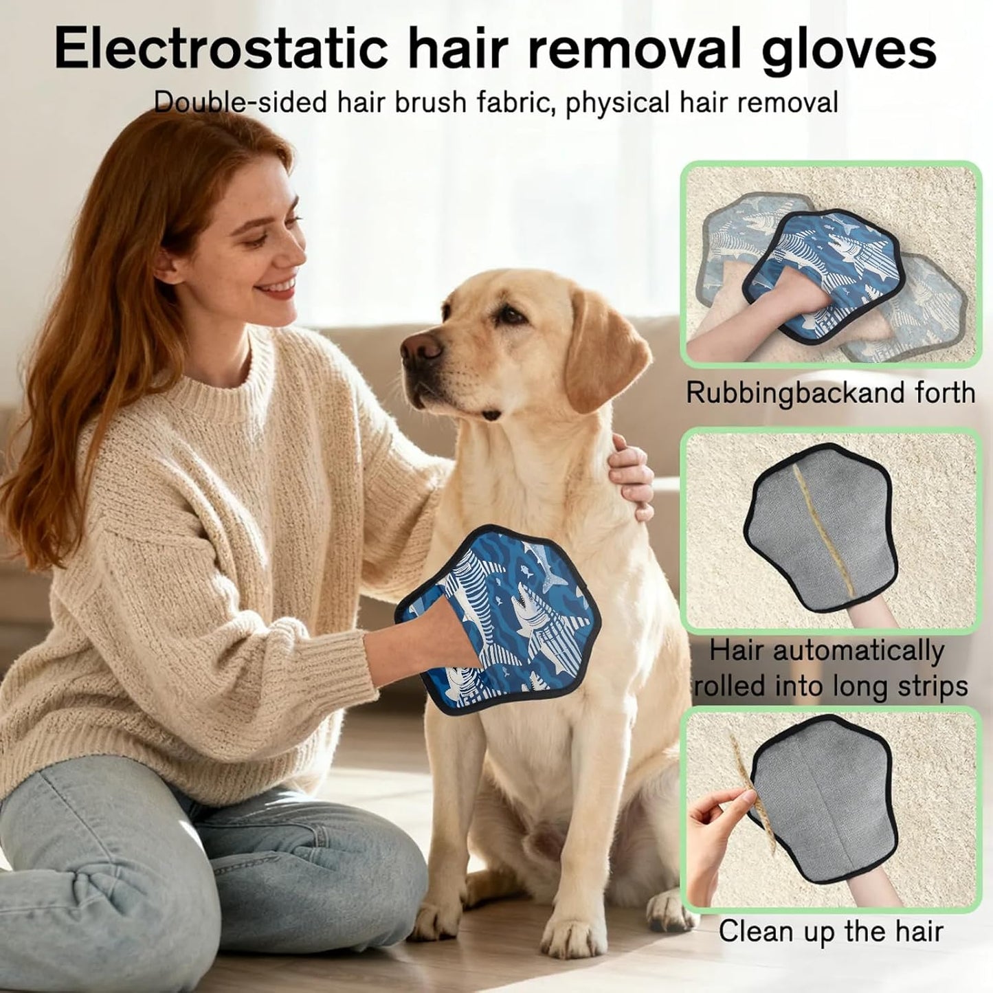 Pet Hair Removal Glove for Dogs Cats Reusable Washable Set