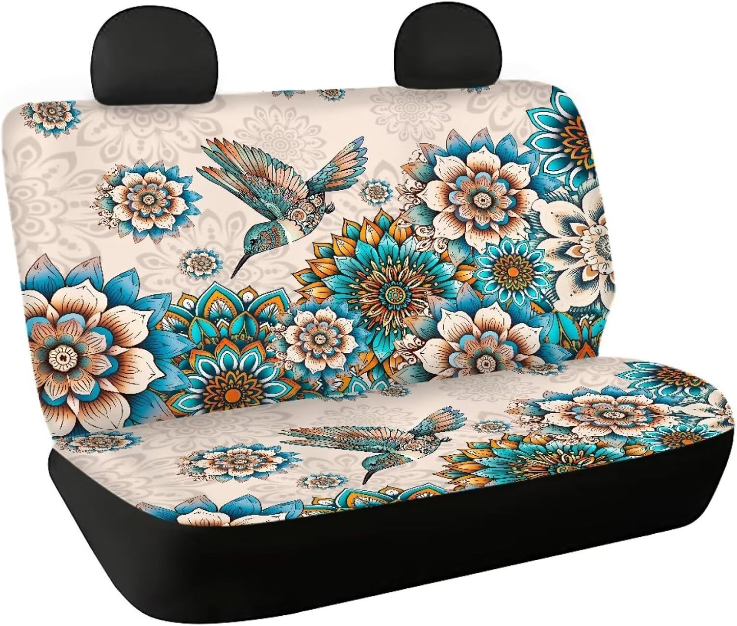 Boho Floral Pattern Car Rear Seat Cover Non-Slip Bird Rear