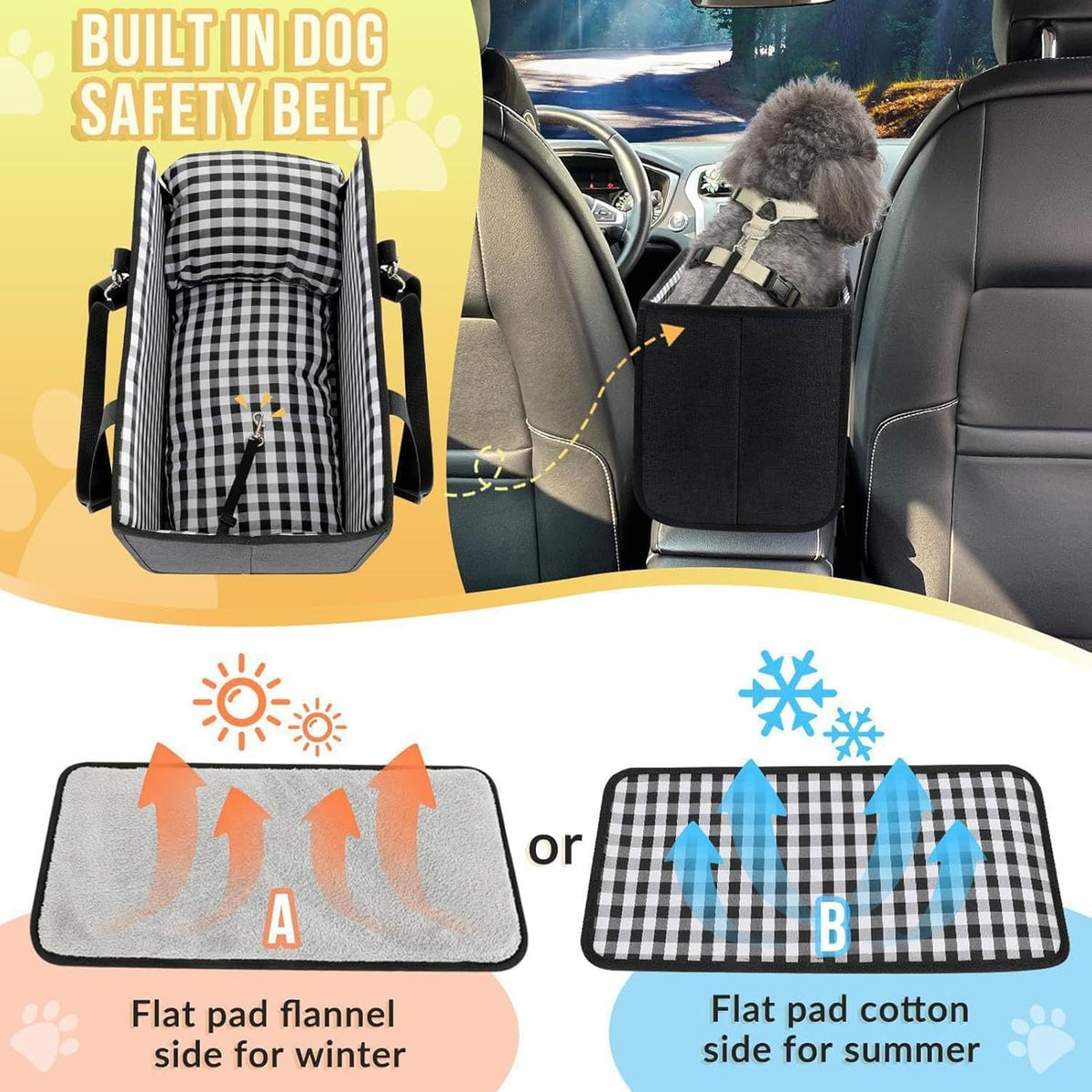 Console Dog Car Seat, Anti Collapse Pet Carseat Portable