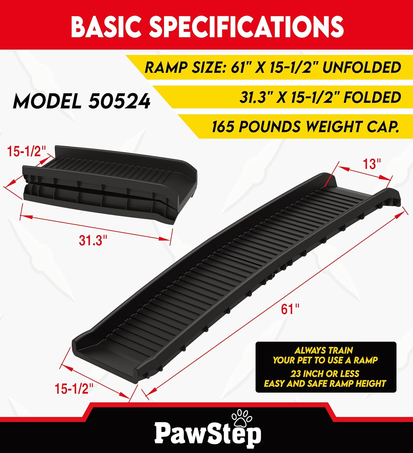 50524 61" Portable Folding Pet Ramp, Black