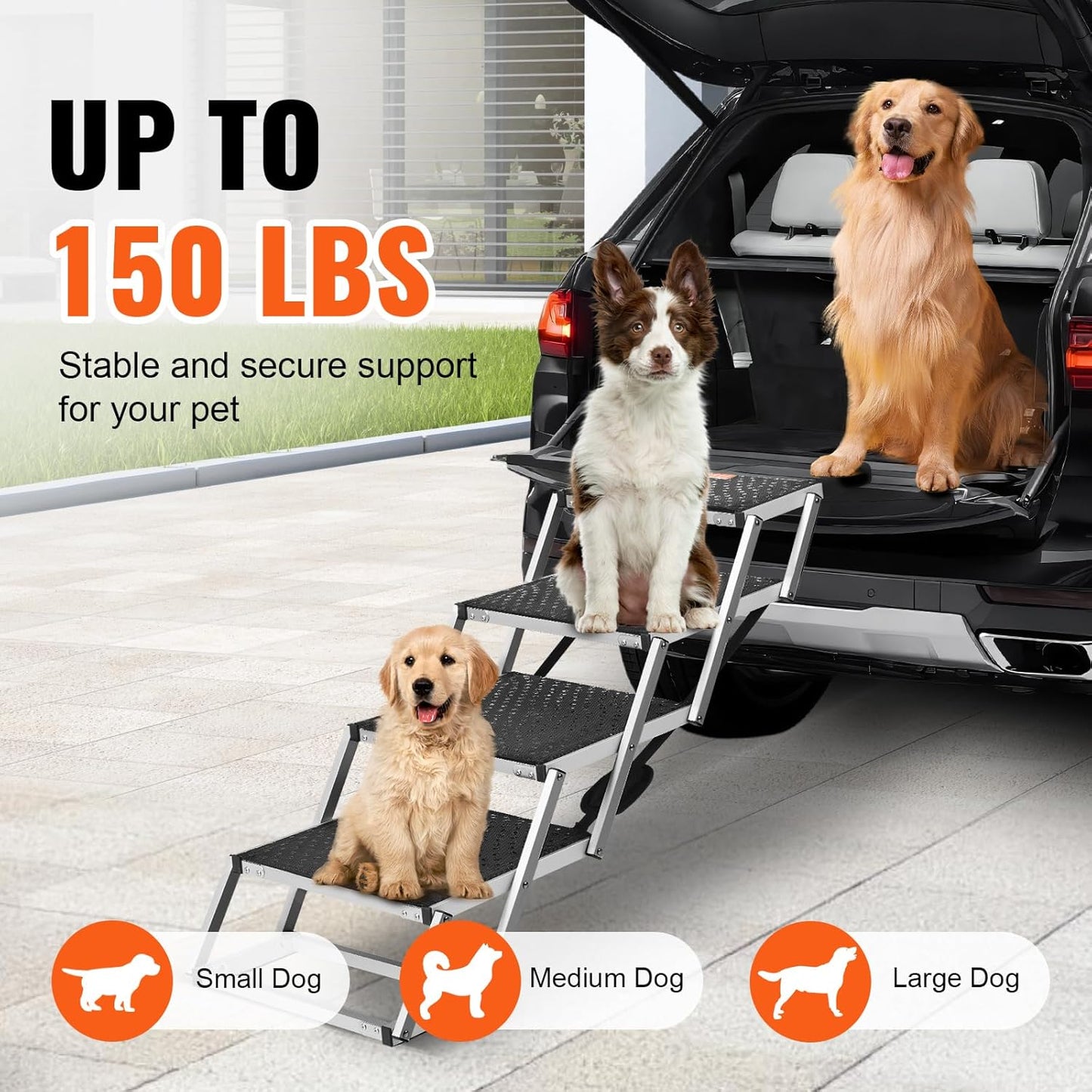 4-Step Dog Car Steps, Folding Dog Ramp with Nonslip