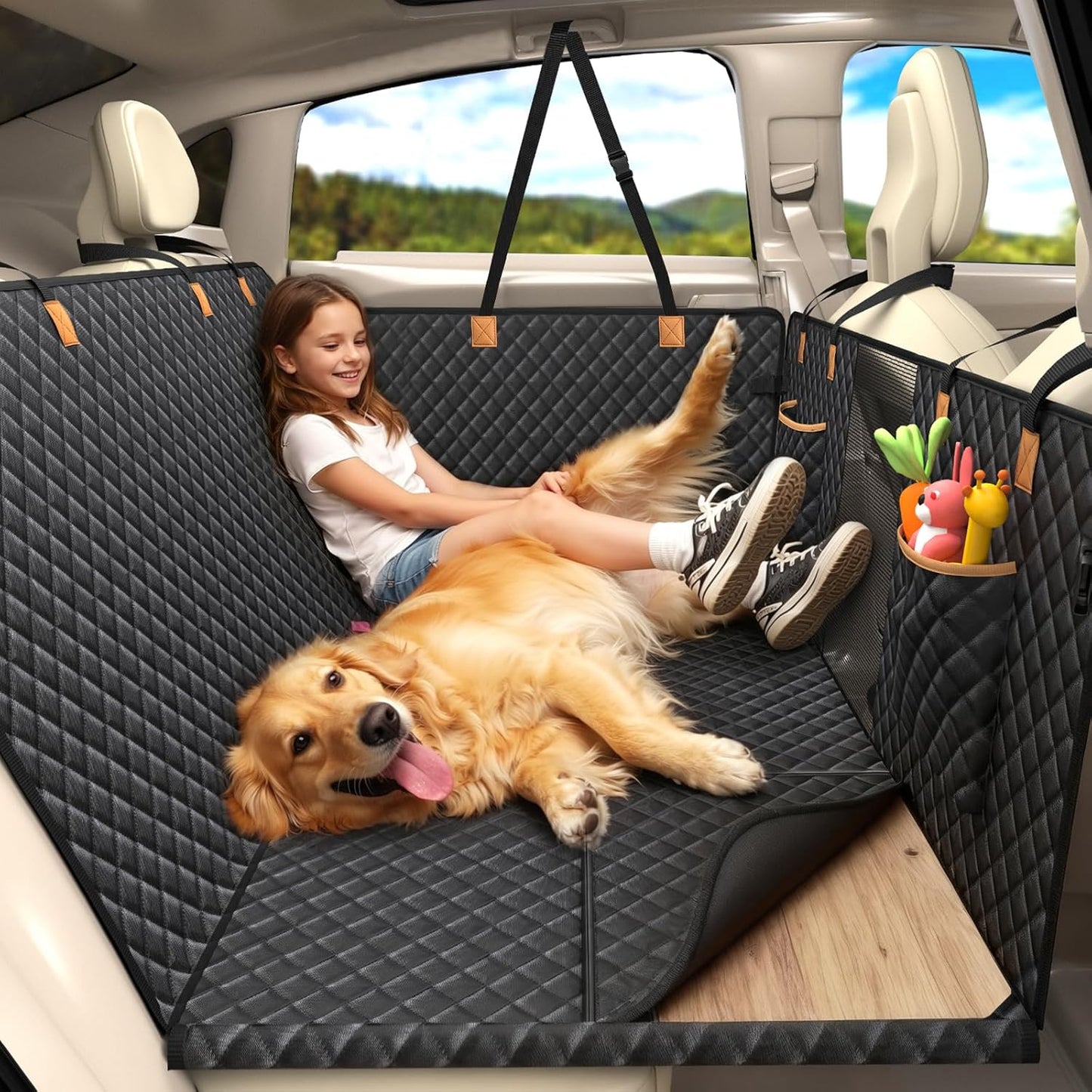 400LBS Hard Bottom Dog Car Hammock - Waterproof Dog Seat
