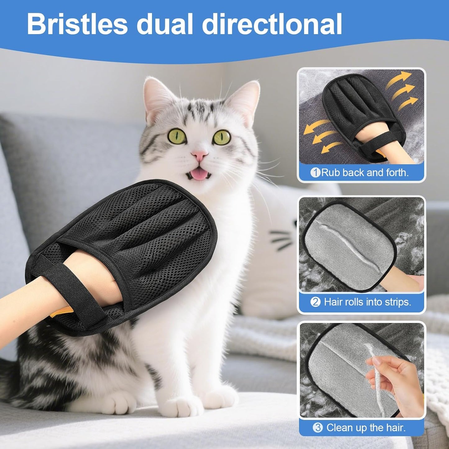Pet Hair Removal Gloves - Reusable, Anti-Static & Washable