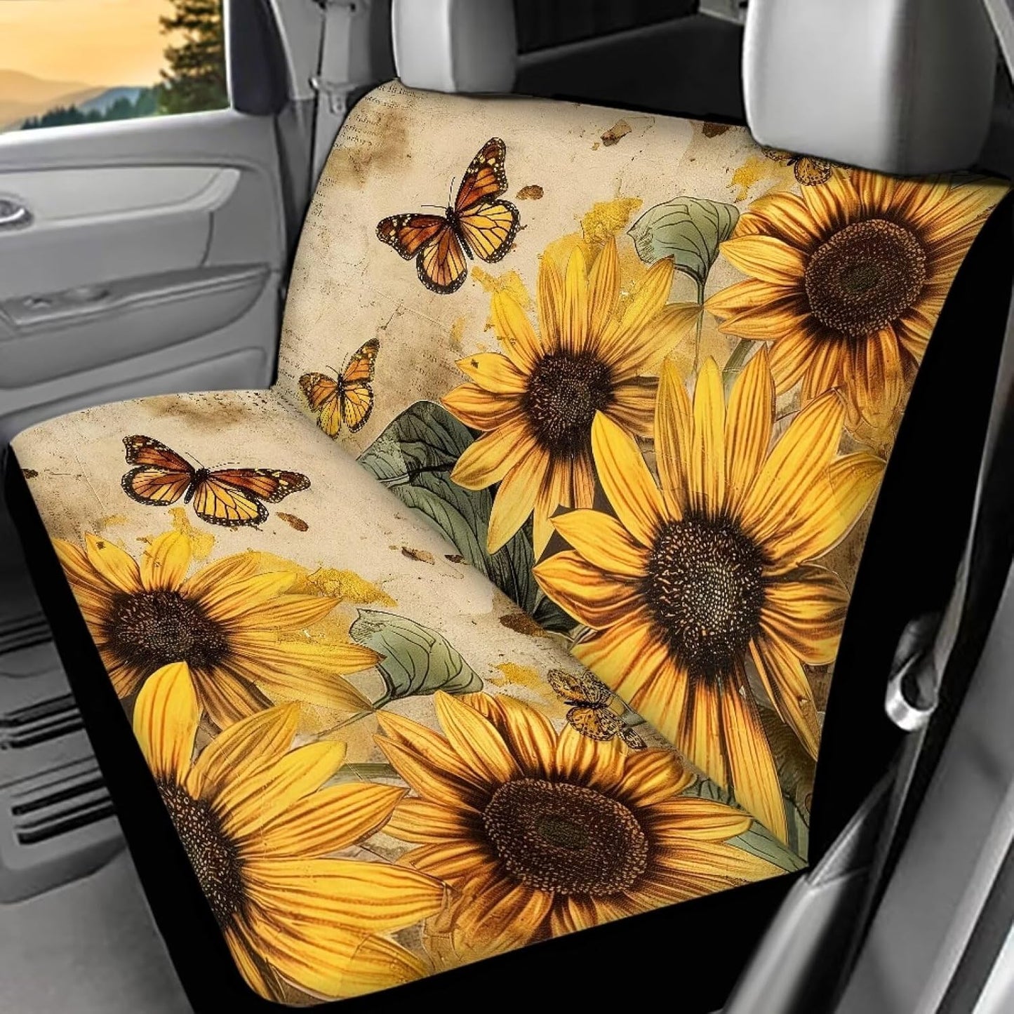 Vintage Butterfly Car Seat Cover Back Only Sunflower Rear