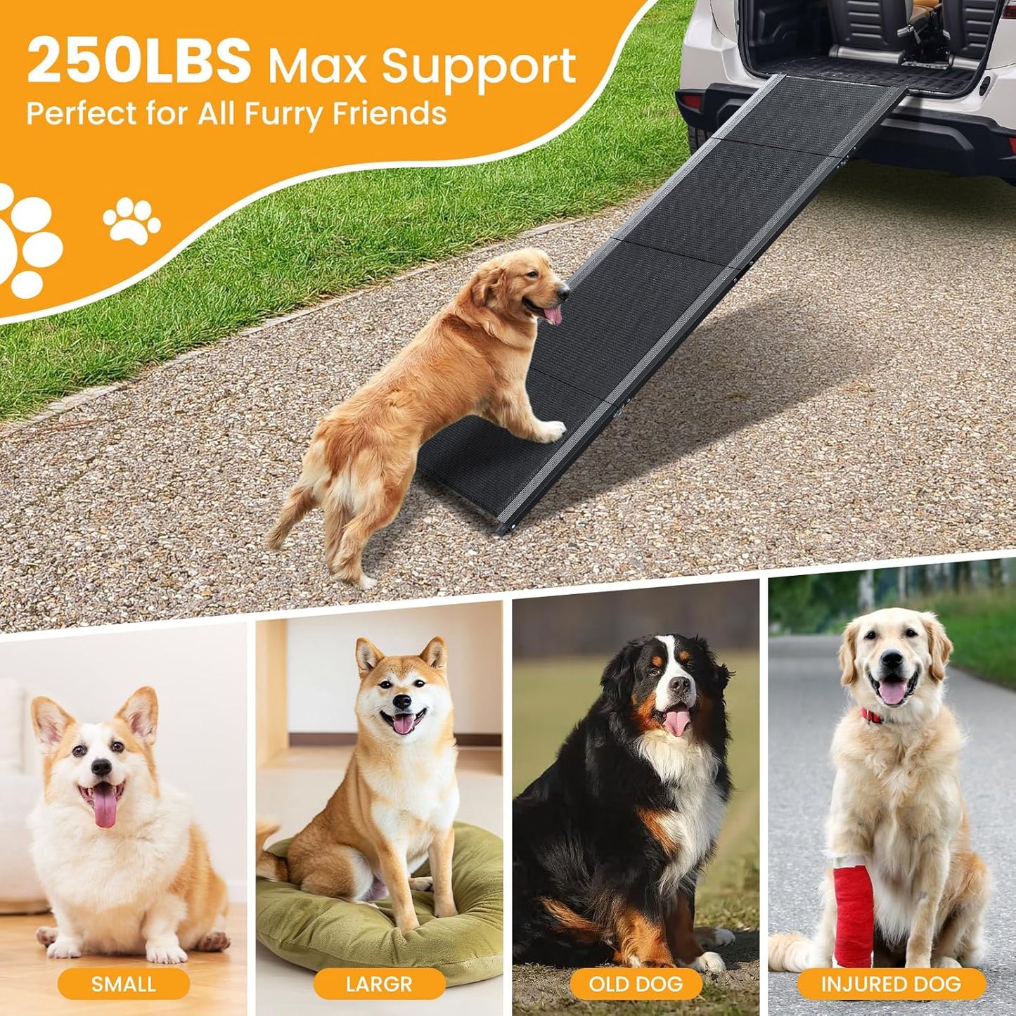 Dog Ramp, Dog Ramp for Car with Anti-Slip Surface