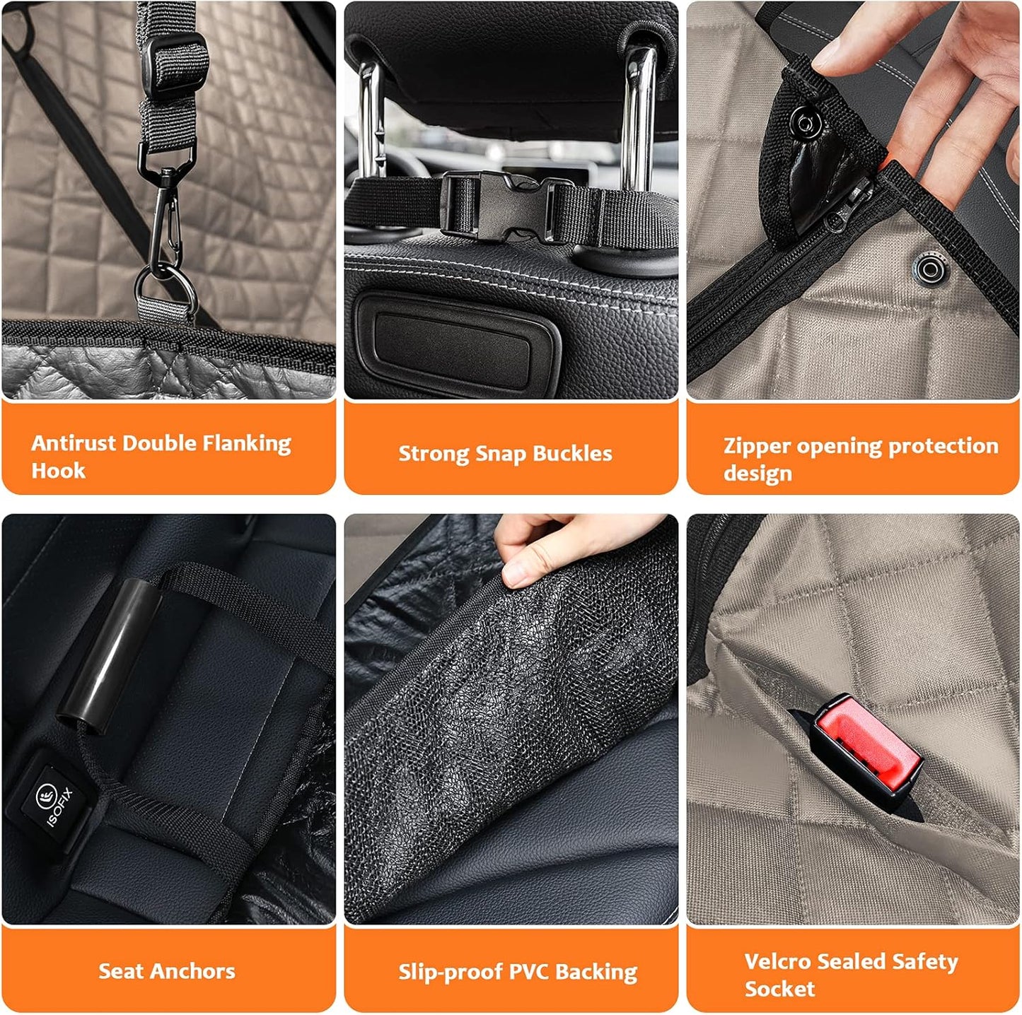 6-in-1 Dog Car Seat Cover for Back Seat, Waterproof Dog Car