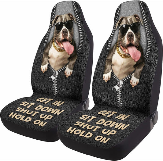 GENANY Funny Pitbull Car Seat Covers Set of 2, Dog Breathable Front Seat Covers for Truck Sedan SUV, Funny Dog Car Accessories, Pitbull Gift for Women Men