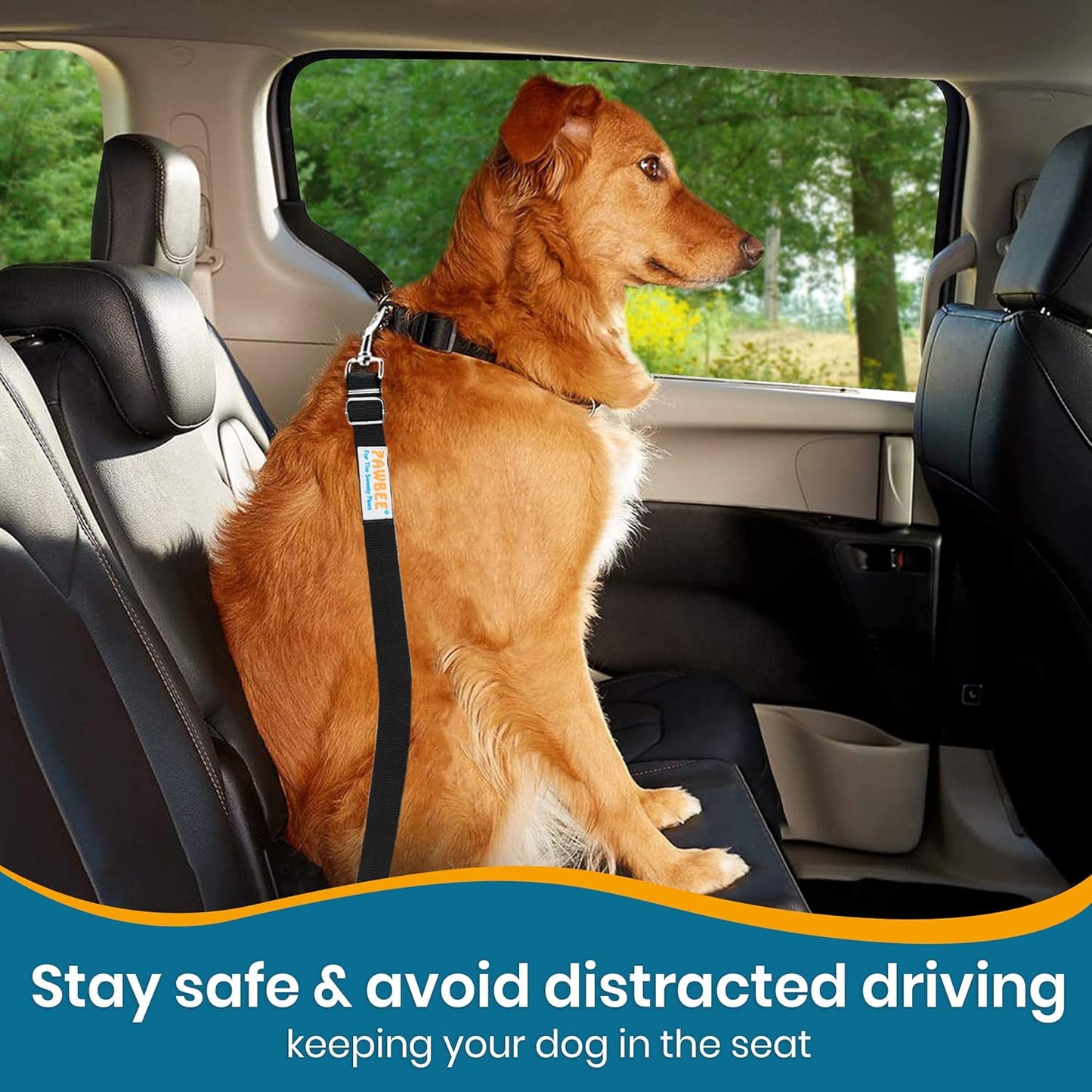 2-Pack Dog Seat Belts for Cars - Adjustable Nylon Car