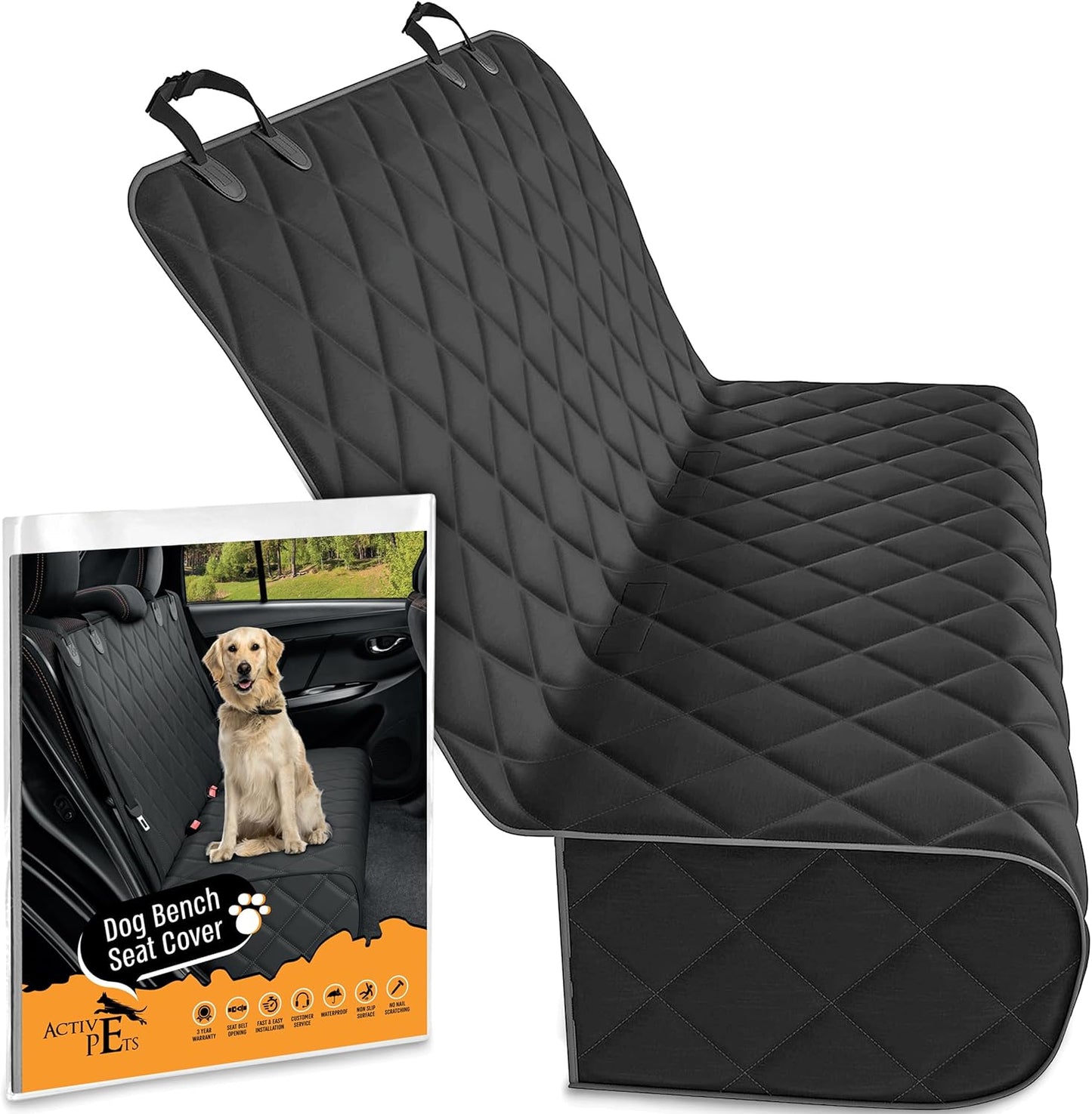 Black Car Rear Seat Cover for Dogs, Durable Waterproof &