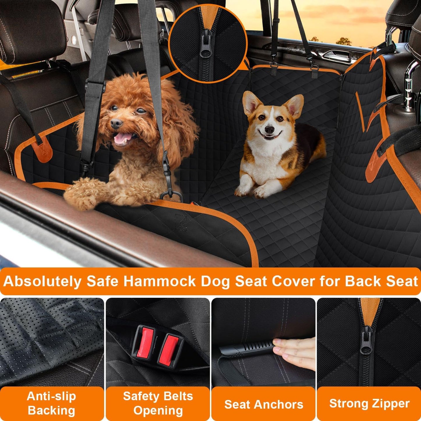 Dog Car Seat Cover for Back Seat Hammock 600D Waterproof