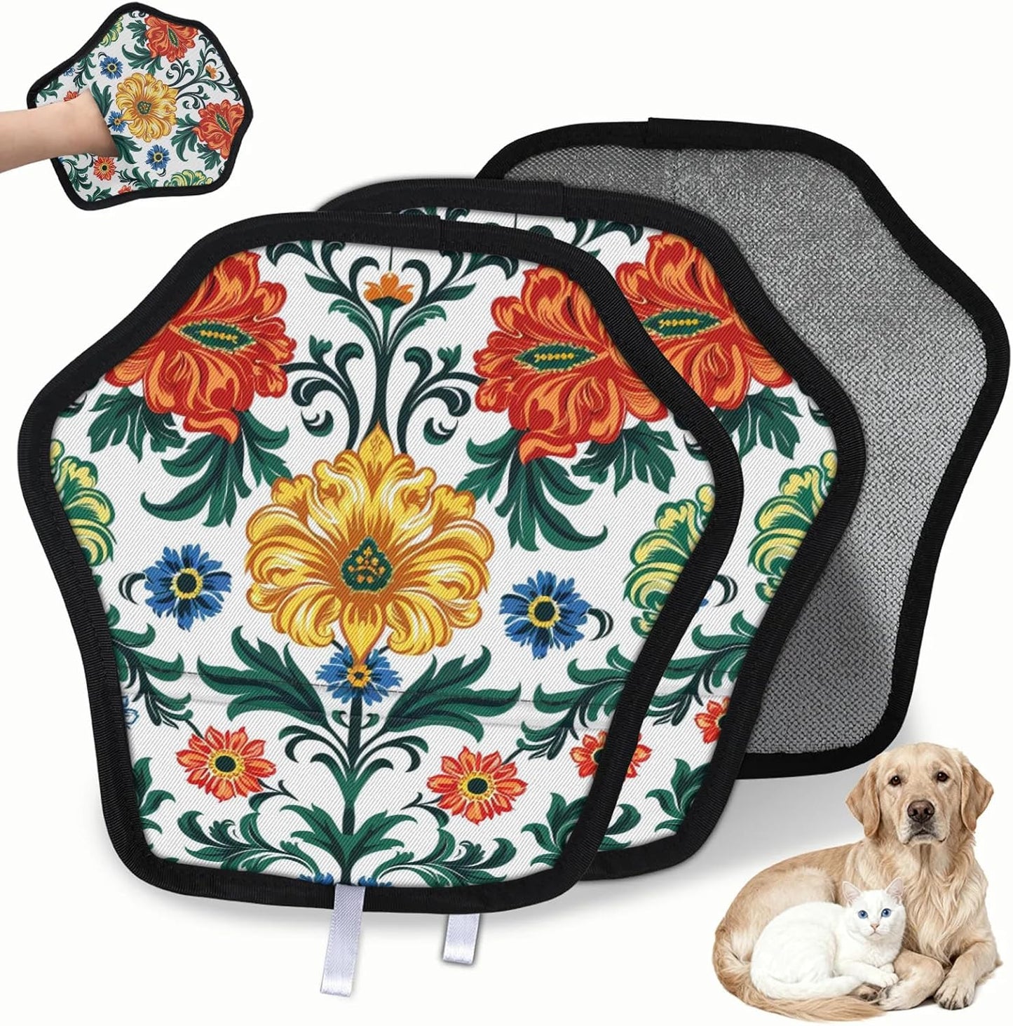Boho Floral Abstract 2Pcs Electrostatic Reusable Pet Hair