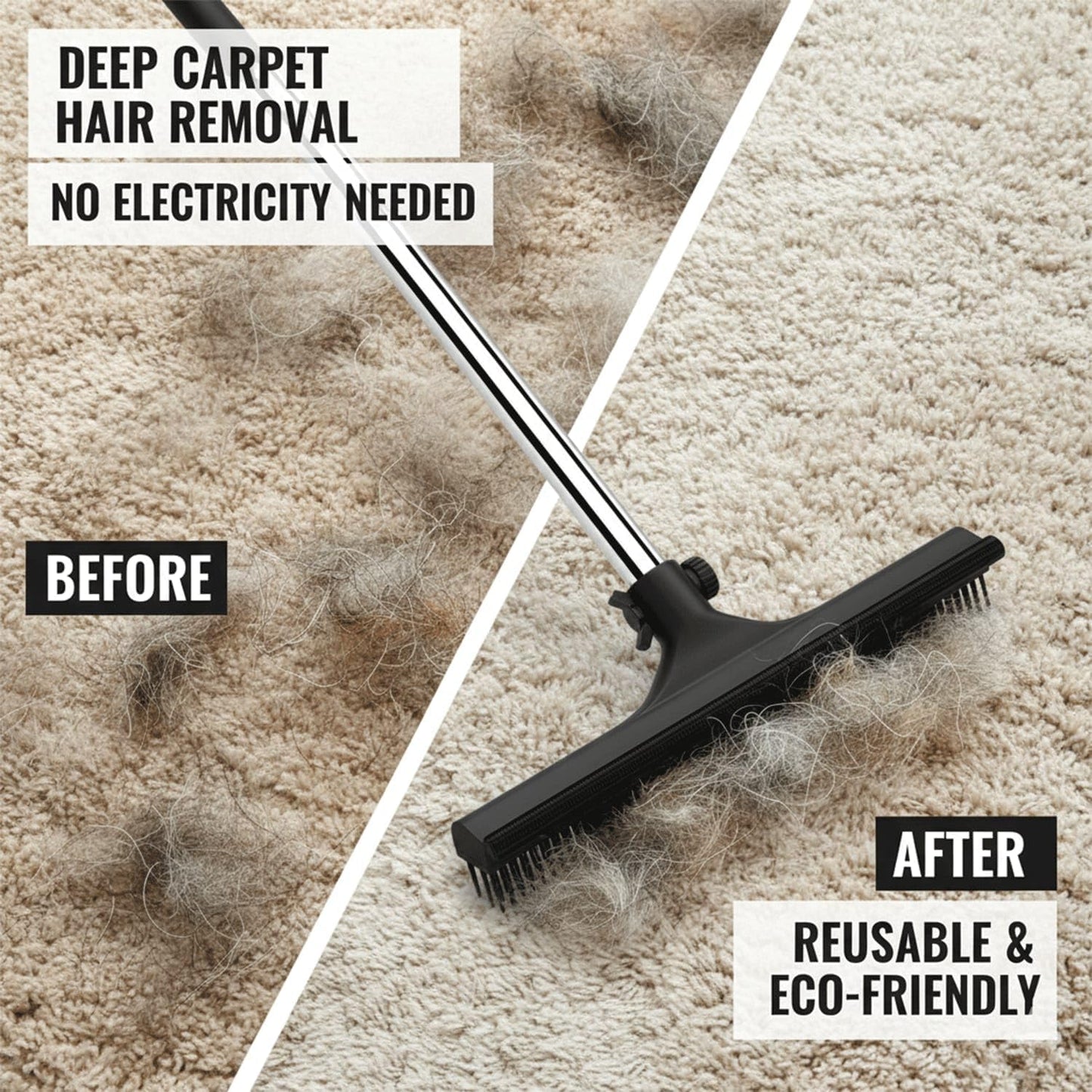 – 3 in 1 Pet Hair Removal Pro Life Carpet Rake with